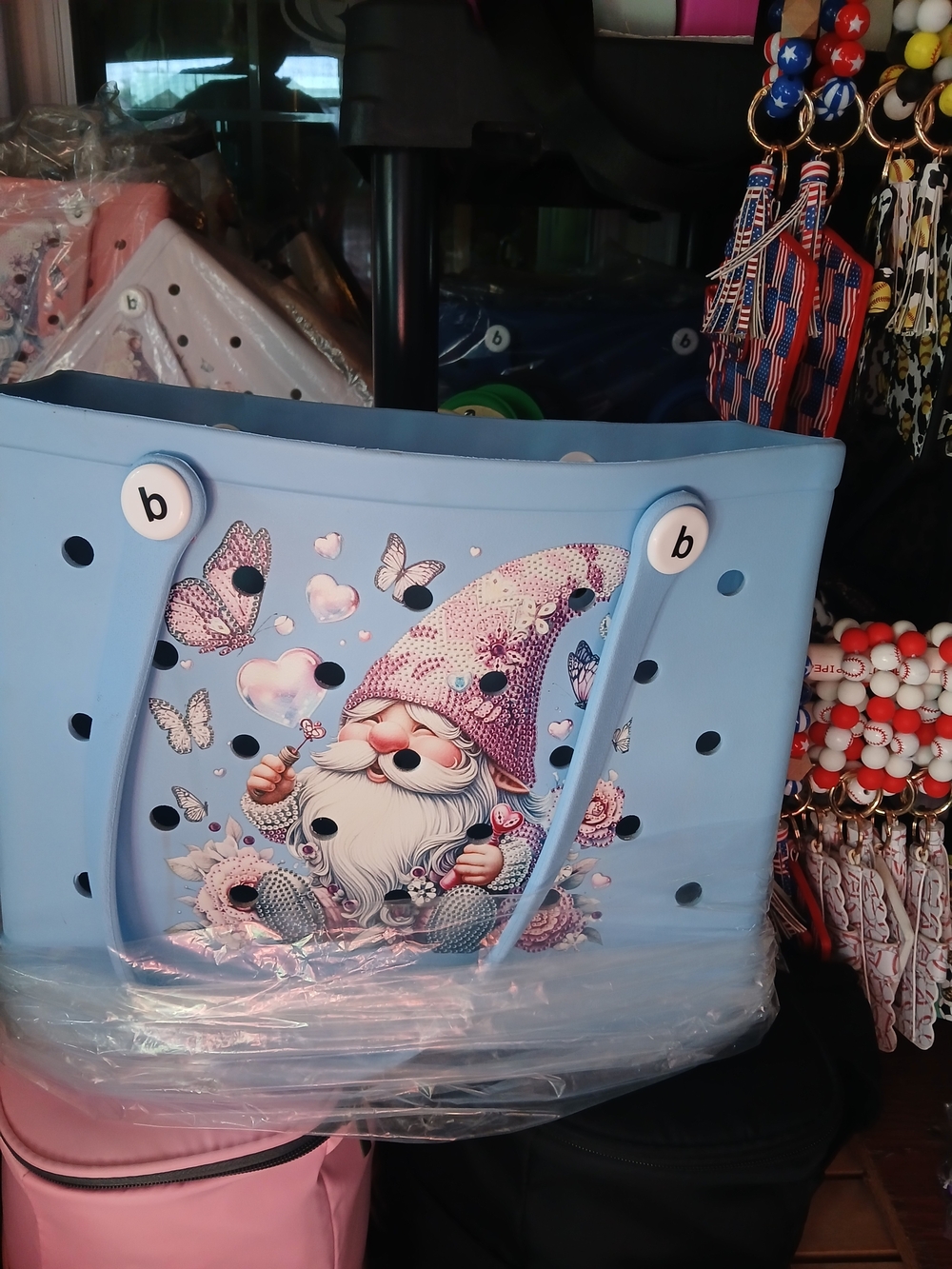 Light Blue Gnome Tote Medium Bogg like bag.